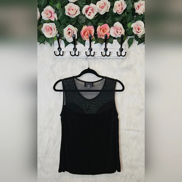 Sweetheart Mesh and Stretch Classic Black Tank Blouse - Picture 4 of 5
